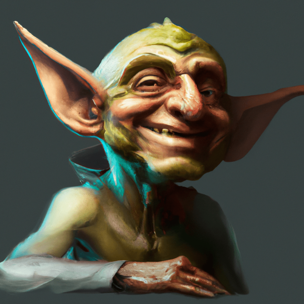 goblin, devious goblin, smiling, realistic, photo, high resolution, trending in artstation